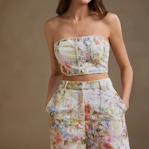 White Boho Women's French Pattern Off-Shoulder Lace Button-Up Casual Top - Picture 7 of 7